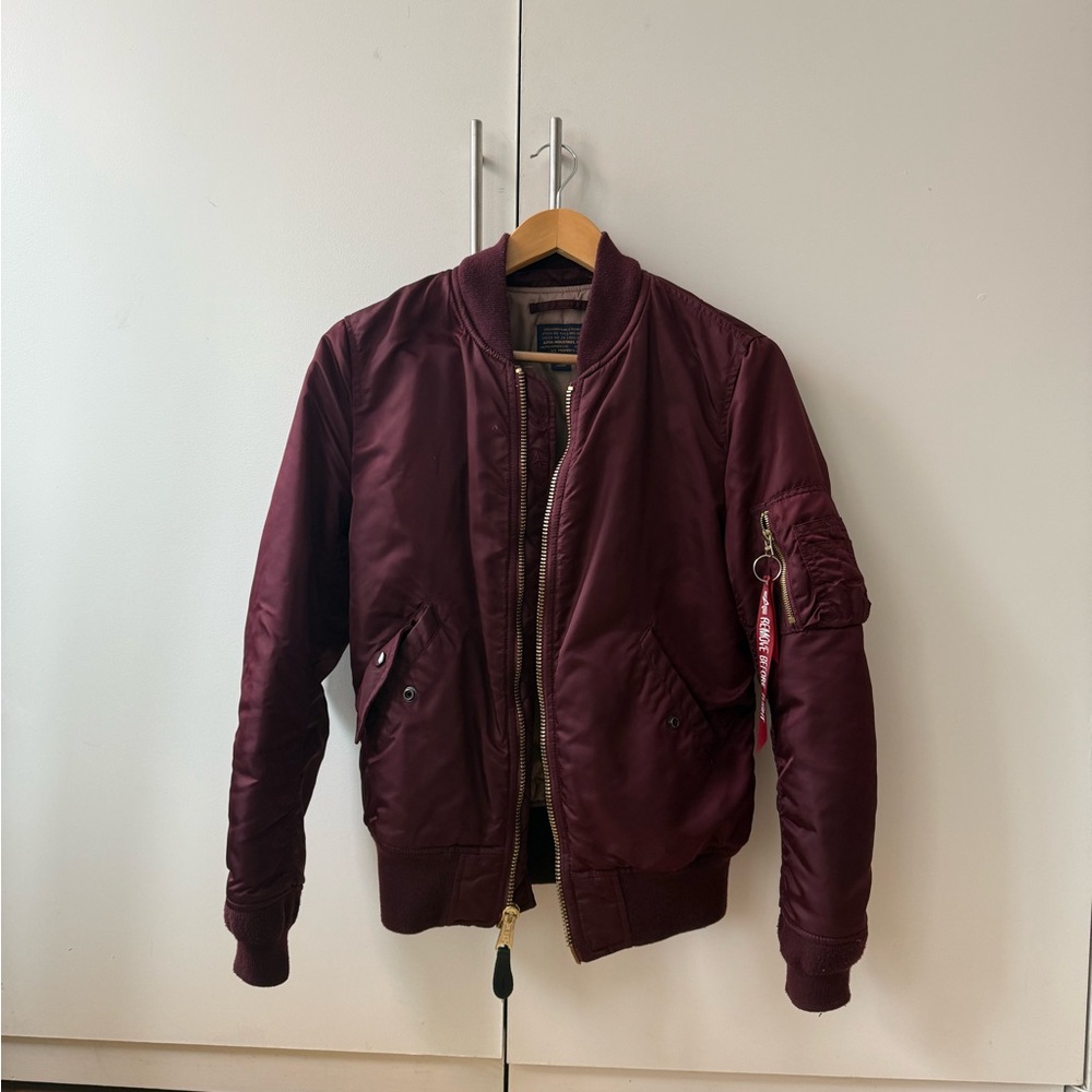 Alpha Industries Red Bomber Jacket with Ribbed Collar